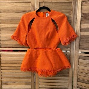 NWT_ROSIE ASSOULIN Editor Peplum Cut Out Short Sleeves Top orange size 4